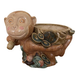 Mid 20th Century Good Luck Monkey Ceramic Planter For Sale