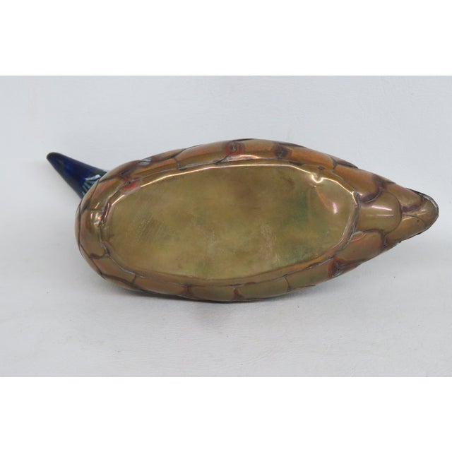 Tonala Mexico Brass Ceramic Duck Mid Century Modern Hand Painted Folk Art 4520b For Sale - Image 9 of 15