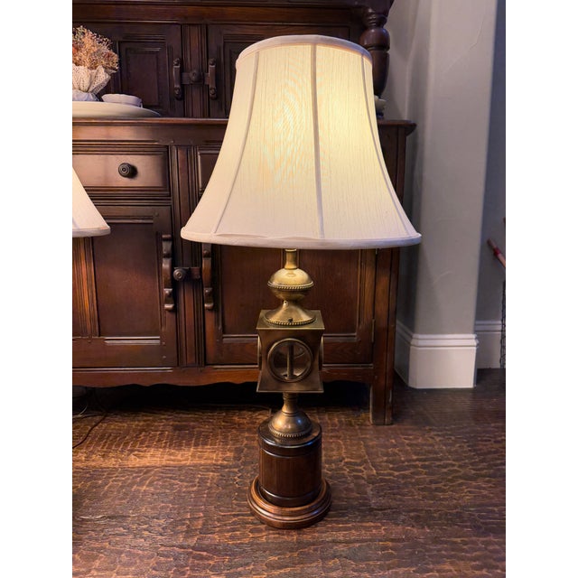 Frederick Cooper Late 20th Century Frederick Cooper Brass, Glass & Wood Nautical Lantern Table Lamps - a Pair For Sale - Image 4 of 11