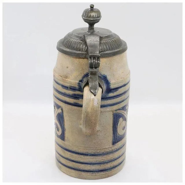German Westerwald Pewter Mounted Stoneware Pottery Tankard For Sale In Denver - Image 6 of 11