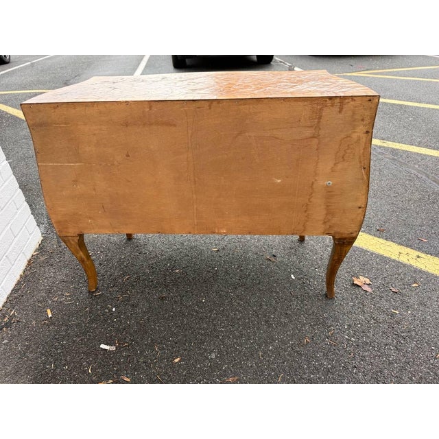 Vintage Italian Rococo Style Burl Wood Marquetry Commode With Cabriole Legs For Sale - Image 11 of 12