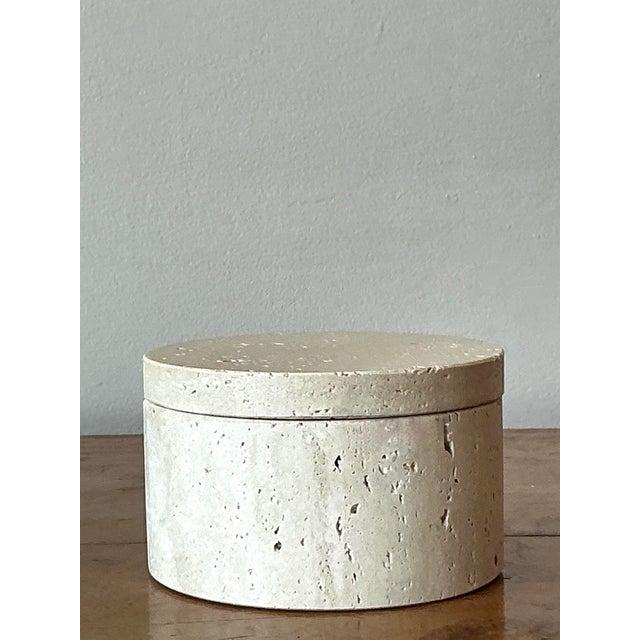 Stone Vintage Boho Raw Travertine Lidded Box For Sale - Image 7 of 8