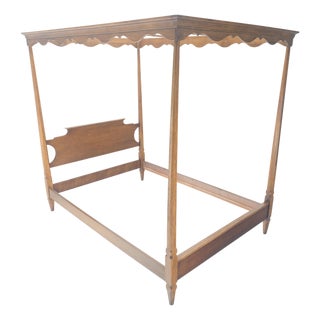 Antique c1940s Wooden Four-Poster Queen Size Canopy Bed Frame Mint For Sale