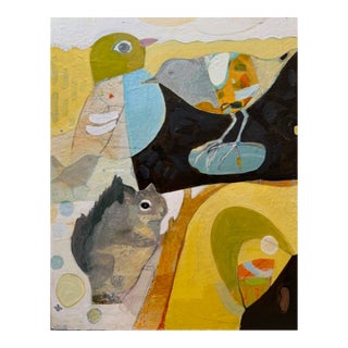 "Camp" a Fun Painting of Birds and Squirrel For Sale