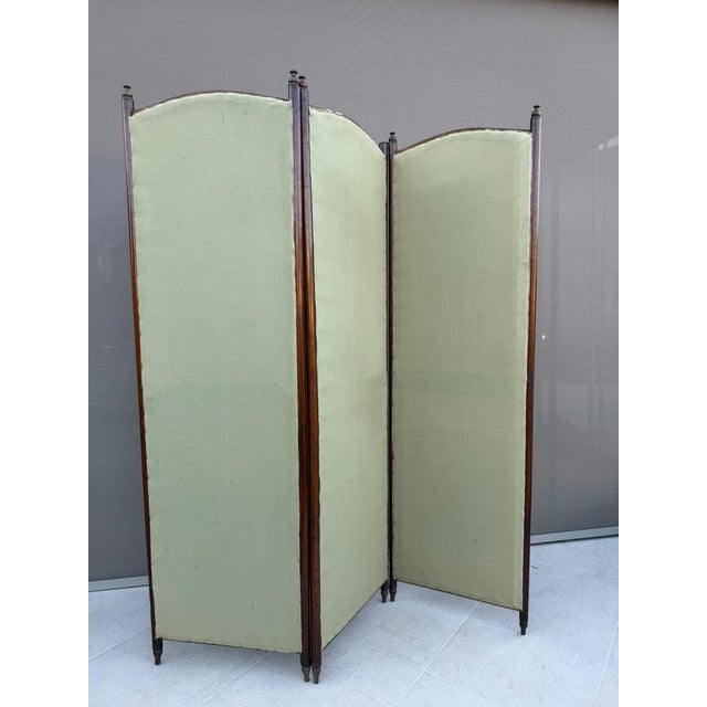 Austrian Secession Three-Panel Paravent in Olive Green Textile, 1910s For Sale - Image 11 of 16