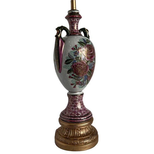 Vintage Japanese Moriage Floral Porcelain Vase Table Lamp For Sale - Image 14 of 16