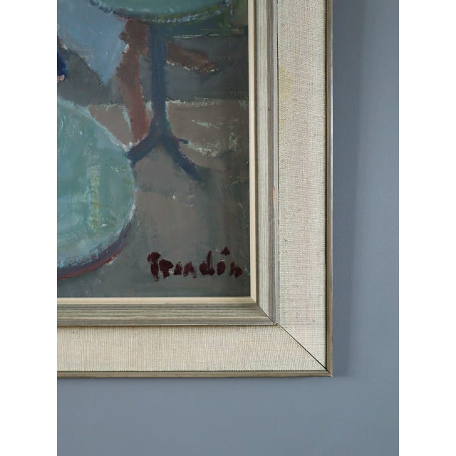 Paint Mid-Century Modern 'Cafe Corner' Vintage Swedish Original Figurative Interior Oil Painting, Framed For Sale - Image 7 of 10