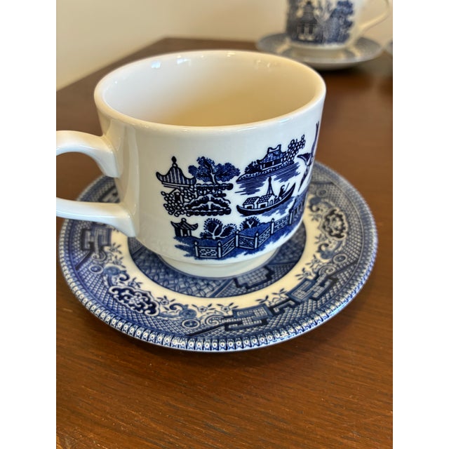 Late 20th Century Vintage Churchill England Blue & White Transferware Cups and Saucers – Set of 4 For Sale - Image 5 of 12
