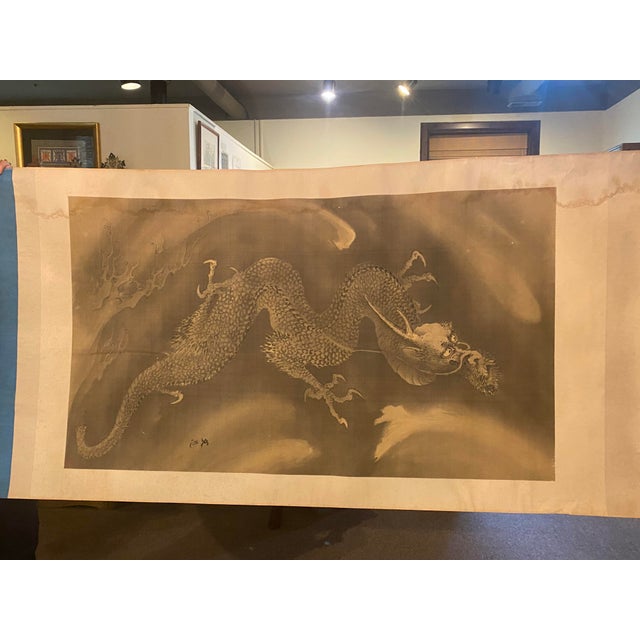 Japanese Mid 19th Century Large Dragon Scroll Painting For Sale - Image 3 of 17