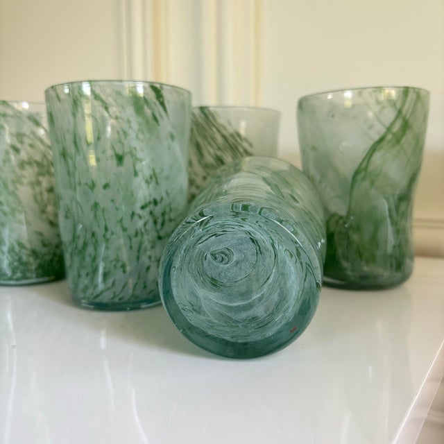 Green Mist Confetti Murano Glass Hand Blown Tumblers Drinking (Cups Set of 6) For Sale In Chicago - Image 6 of 7