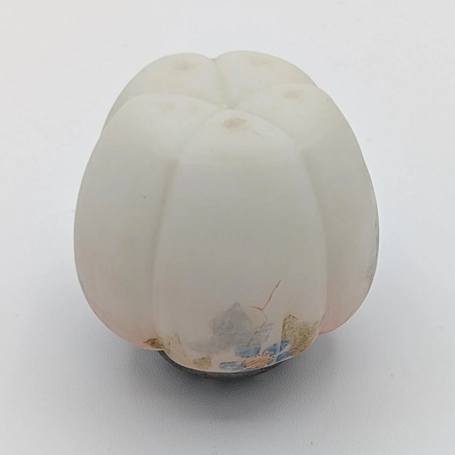 Light Pink Antique Mount Washington Hand Painted Burmese Art Glass Melon Shaped Shaker, Circa 1890 For Sale - Image 8 of 12