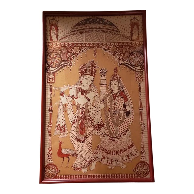 Mid 20th Century Framed Indian Hindu Krishna and Radha Tapestry Art For Sale