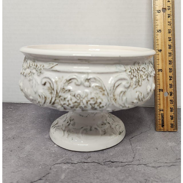 Ivory Vintage Mid-Century Relpo Ornate Embossed Footed Ceramic Planter Bowl - Style #5893 For Sale - Image 8 of 8
