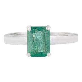 925 Sterling Silver 1.4ct Natural Emerald Solitaire Ring - Size 7.5 For Sale