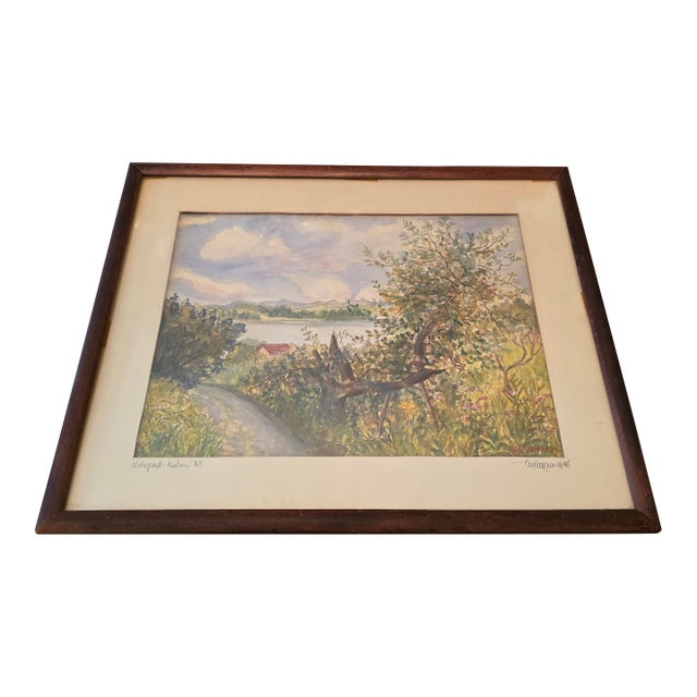 1940s Vintage Mid Century Hudson River Painting Signed, Framed For Sale