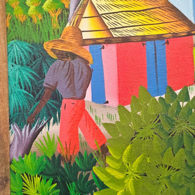 Signed W. Coulano Haitian Naïve Village Landscape Painting 26" For Sale In San Francisco - Image 6 of 10