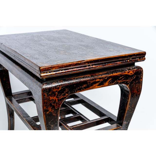 Pair Chinese Ming Style Two Tier Lacquered High Side Table For Sale In West Palm - Image 6 of 13