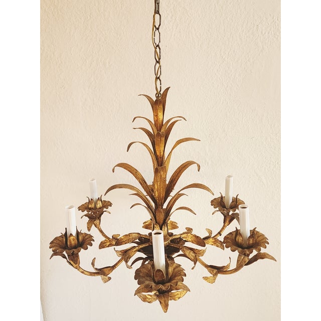 Mid 20th Century Hollywood Regency Style Gilt Metal Chandelier For Sale - Image 4 of 12