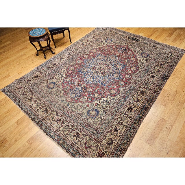 19th Century Persian Kerman Lavar Rug, Hand-Knotted Wool, Floral Pattern, Red & Ivory, 8x11 For Sale - Image 11 of 18