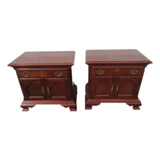 1980s Pair James Sterling Cherry Nightstands Tables Designer For Sale