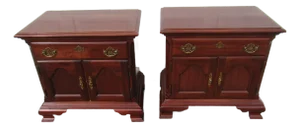 1980s Pair James Sterling Cherry Nightstands Tables Designer