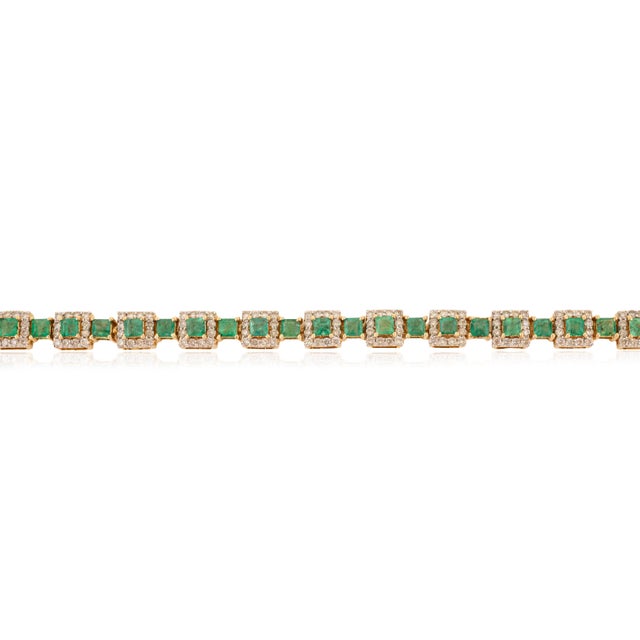 Contemporary 3.12 Carat Zambian Emerald Early 20th Diamond Bracelet by VRJewels in 14k Gold For Sale - Image 3 of 14