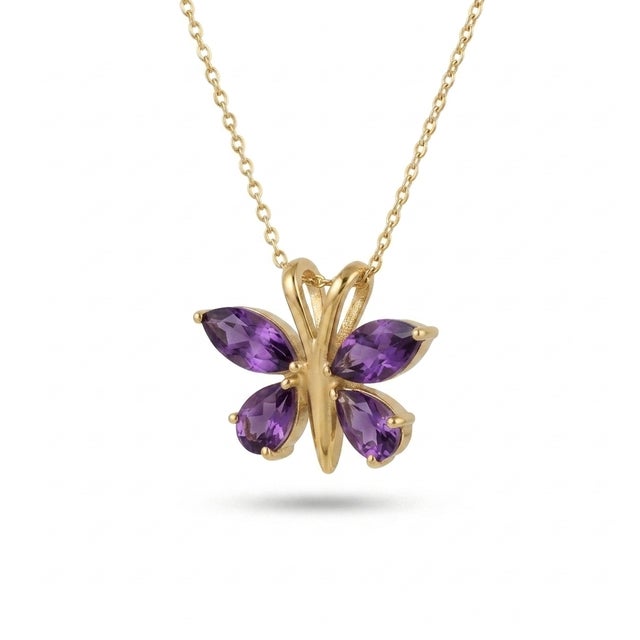 Amethyst Butterfly Gemstone Pendant - Dainty Animal Style Jewelry for Her For Sale - Image 4 of 5