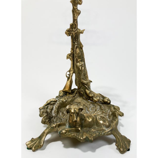 Metal Antique French Cast Brass Hunting Motif Umbrella Stand or Fireplace Tool Holder For Sale - Image 7 of 7