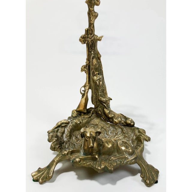Metal Antique French Cast Brass Hunting Motif Umbrella Stand or Fireplace Tool Stand For Sale - Image 7 of 7