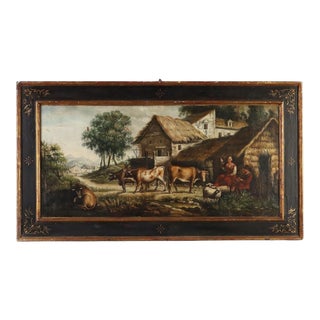 Central European School Artist, Bucolic Landscape with Figures and Animals, 19th Century, Oil Painting on Canvas, Framed For Sale