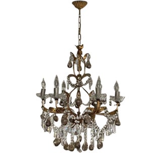 Crystal & Murano Glass Gold Leaf Chandelier For Sale