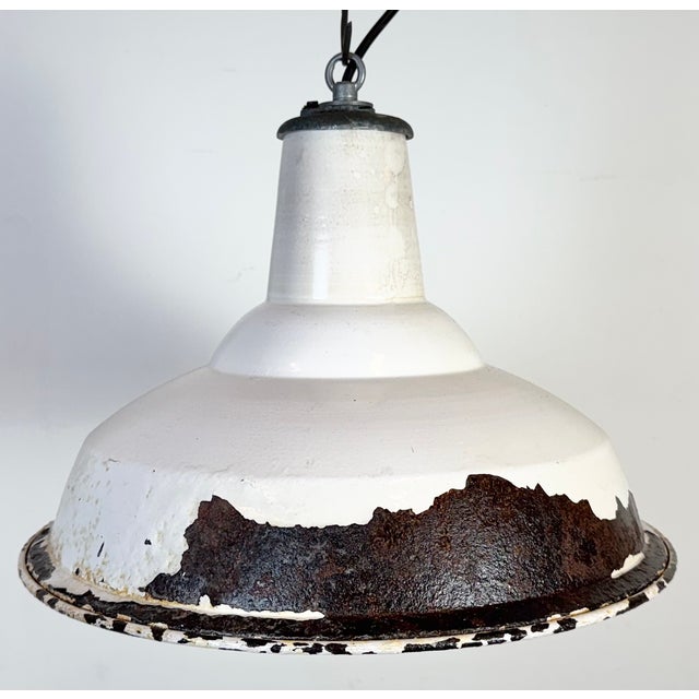 Metal Industrial British White Enamel Factory Pendant Lamp from Benjamin, 1960s For Sale - Image 7 of 18