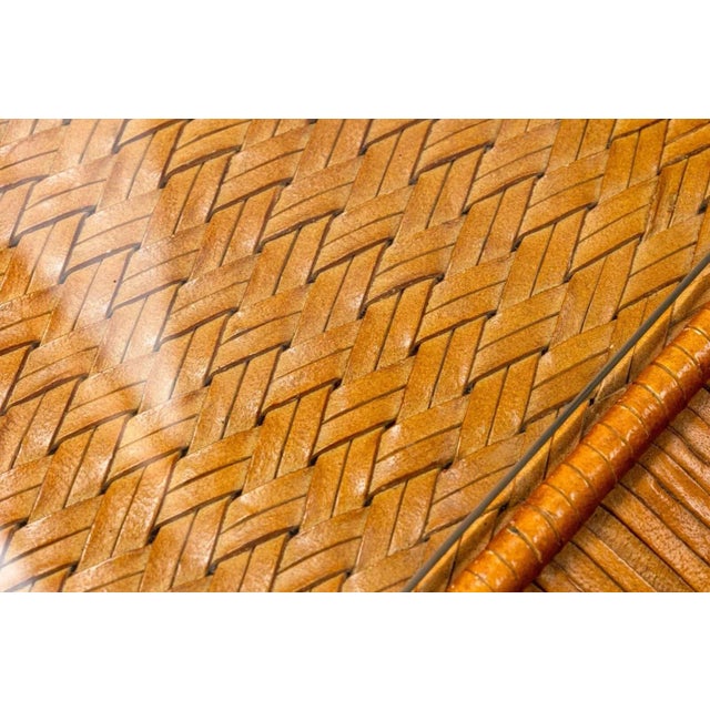 Brown Leather Basket Weave Glass Top Foyer Console Table Attributed to McGuire For Sale - Image 8 of 10