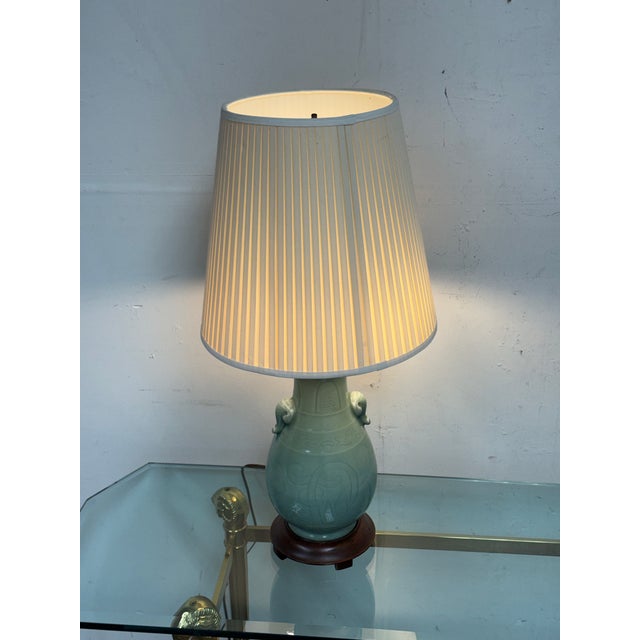 Chinoiserie Celadon Table Lamp, Vintage For Sale - Image 4 of 12
