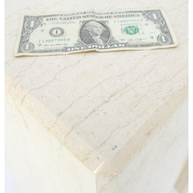 Mid-Century Modern Square Beveled Tall Travertine Marble Pedestals End Tables For Sale - Image 10 of 12