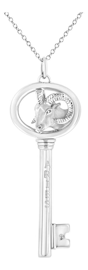 .925 Sterling Silver Diamond Accent Aries Zodiac Key 18" Pendant Necklace (K-L Color, I1-I2 Clarity)