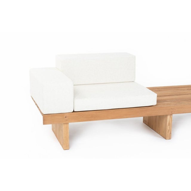 Beige Slatted Bench with Linen Cushions, 1950s For Sale - Image 8 of 15