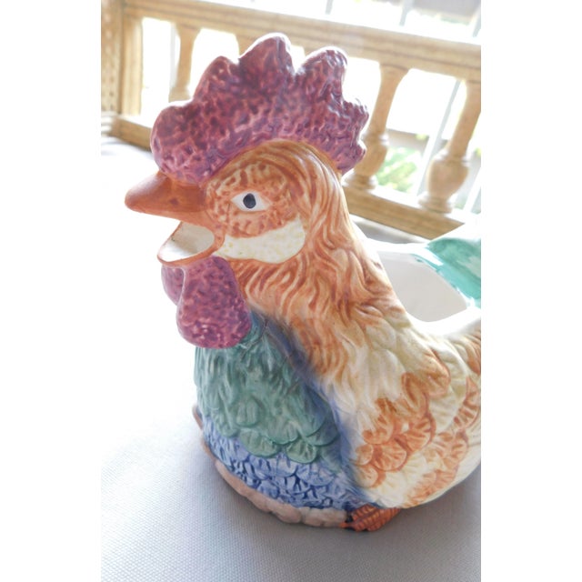 Green Vintage Colorful Ceramic Rooster Teapot For Sale - Image 8 of 11