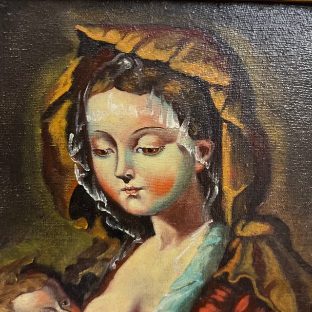 20th Century Oil on Canvas Framed Cuzco School Madonna With Child For Sale - Image 4 of 11
