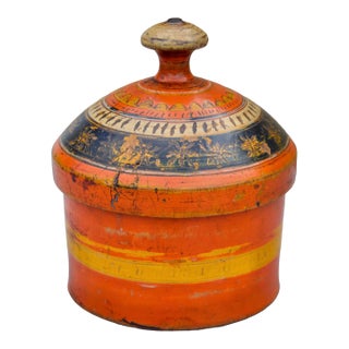 Mid 20th Century Hand-Painted Colorful Asian Wooden Lidded Bowl For Sale