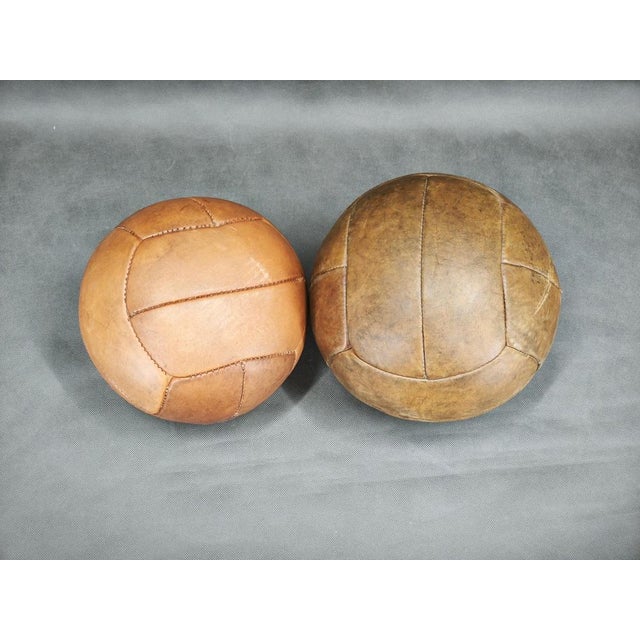 Animal Skin Vintage Leather Medicine Balls, Czechoslovakia, 1950s, Set of 2 For Sale - Image 7 of 8