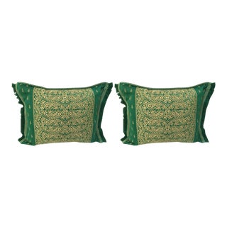 Large Moroccan Green Throw Pillows - a Pair For Sale