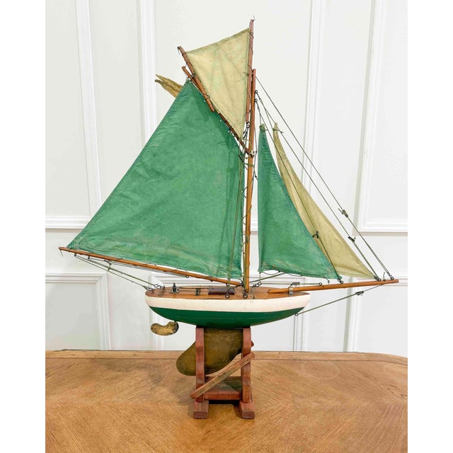Green English 20th Century Carved Wood Gaff Cutter Pond Yacht For Sale - Image 8 of 12
