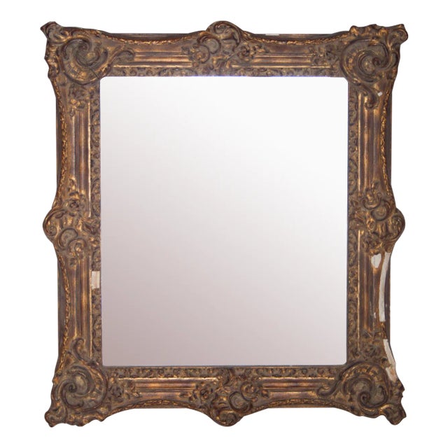 Rectangular Gold Hand Carved Wooden Mirror, Spain, 1970s For Sale