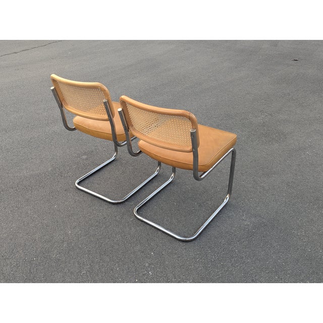 Brown Late 20th Century Mid Century Cantilever Dining Chairs Attributed to Marcel Breuer Set of 2 For Sale - Image 8 of 9