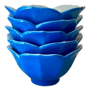 Mid 20th-Century Lotus Porcelain Nesting Bowls in Sea Blue - Set of 5