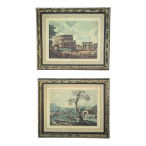 Vintage Framed Italian Architectural Colosseum and Landscape Countryside Prints Framed -a Pair