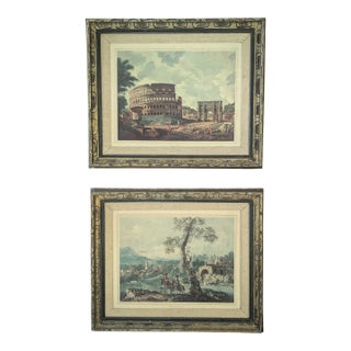 Vintage Framed Italian Neoclassical Architectural Art Framed -a Pair For Sale