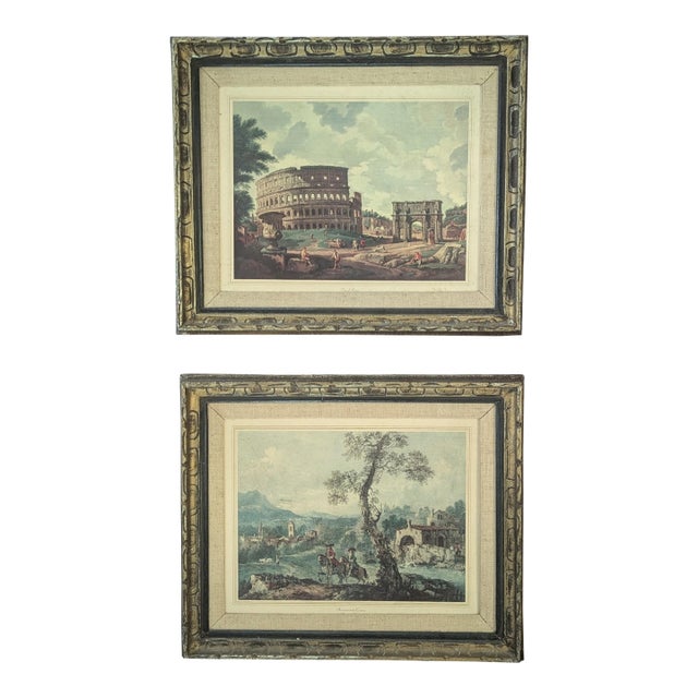 Vintage Framed Italian Neoclassical Architectural Art Framed -a Pair For Sale