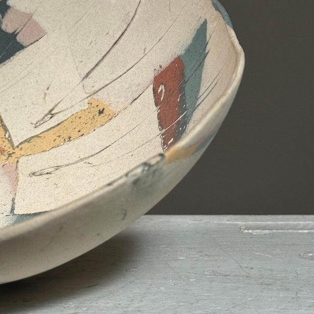 Vintage Postmodernist Abstract White Matte Ceramic Bowl, Signed For Sale In Philadelphia - Image 6 of 6